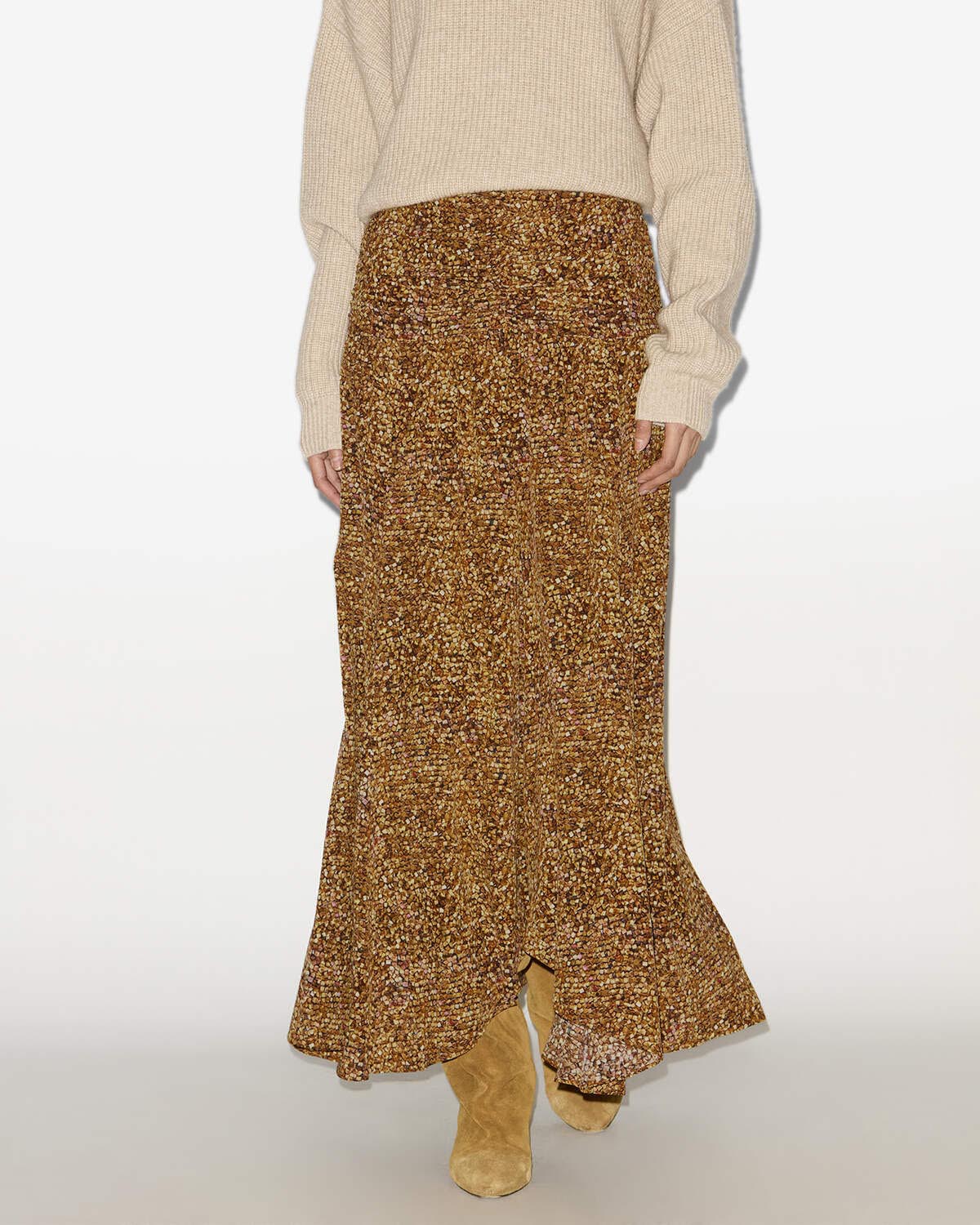 Syana long printed silk skirt - Ochre - Woman - 3