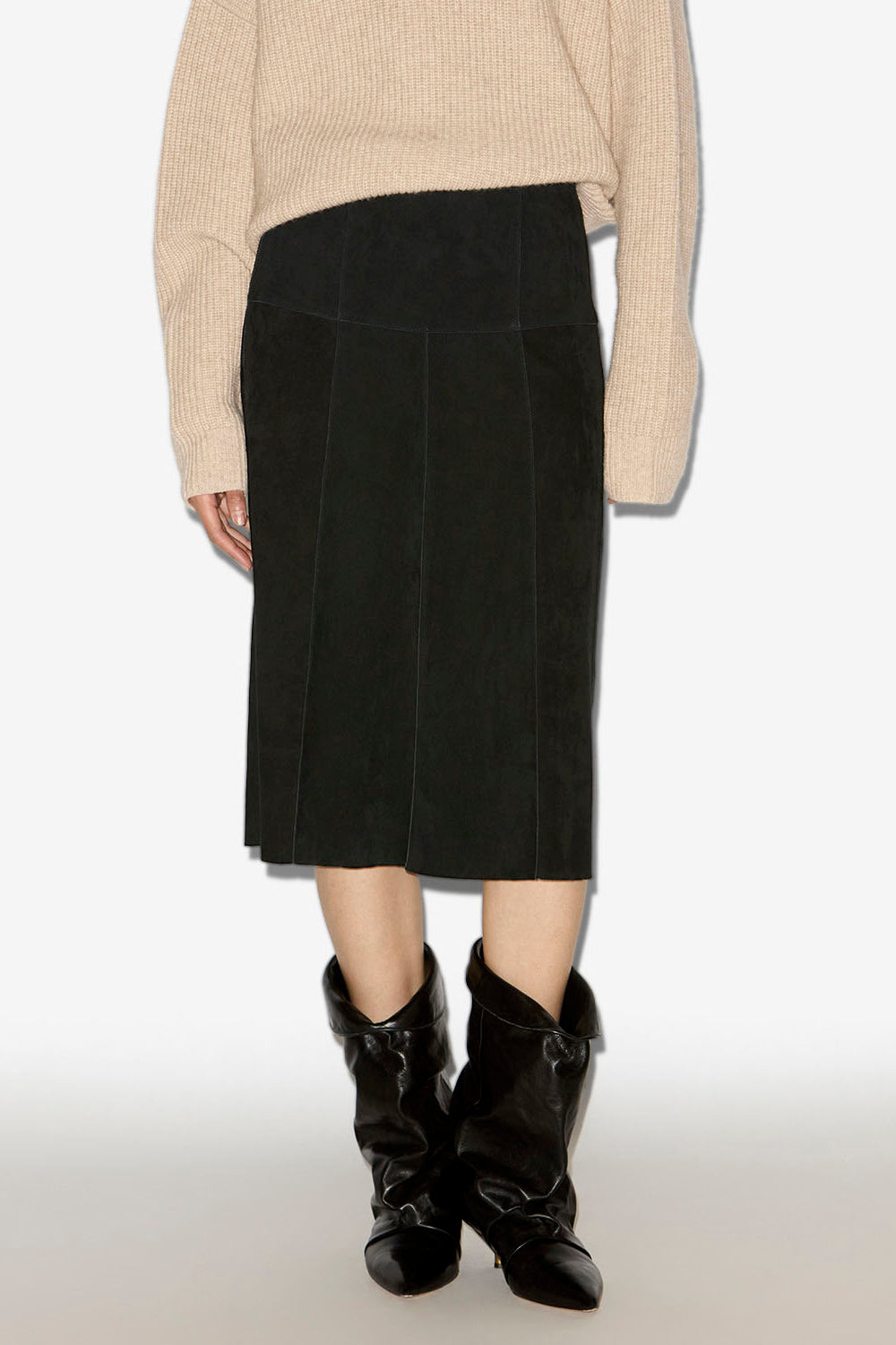 Gonna midi devy in pelle scamosciata - Nero - Woman - 4