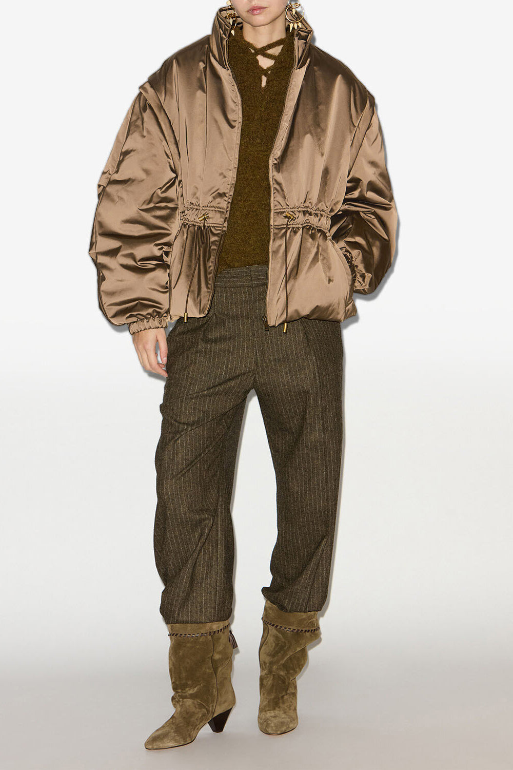 Manteau dastyni en satin matelassé - Kaki - Woman - 2