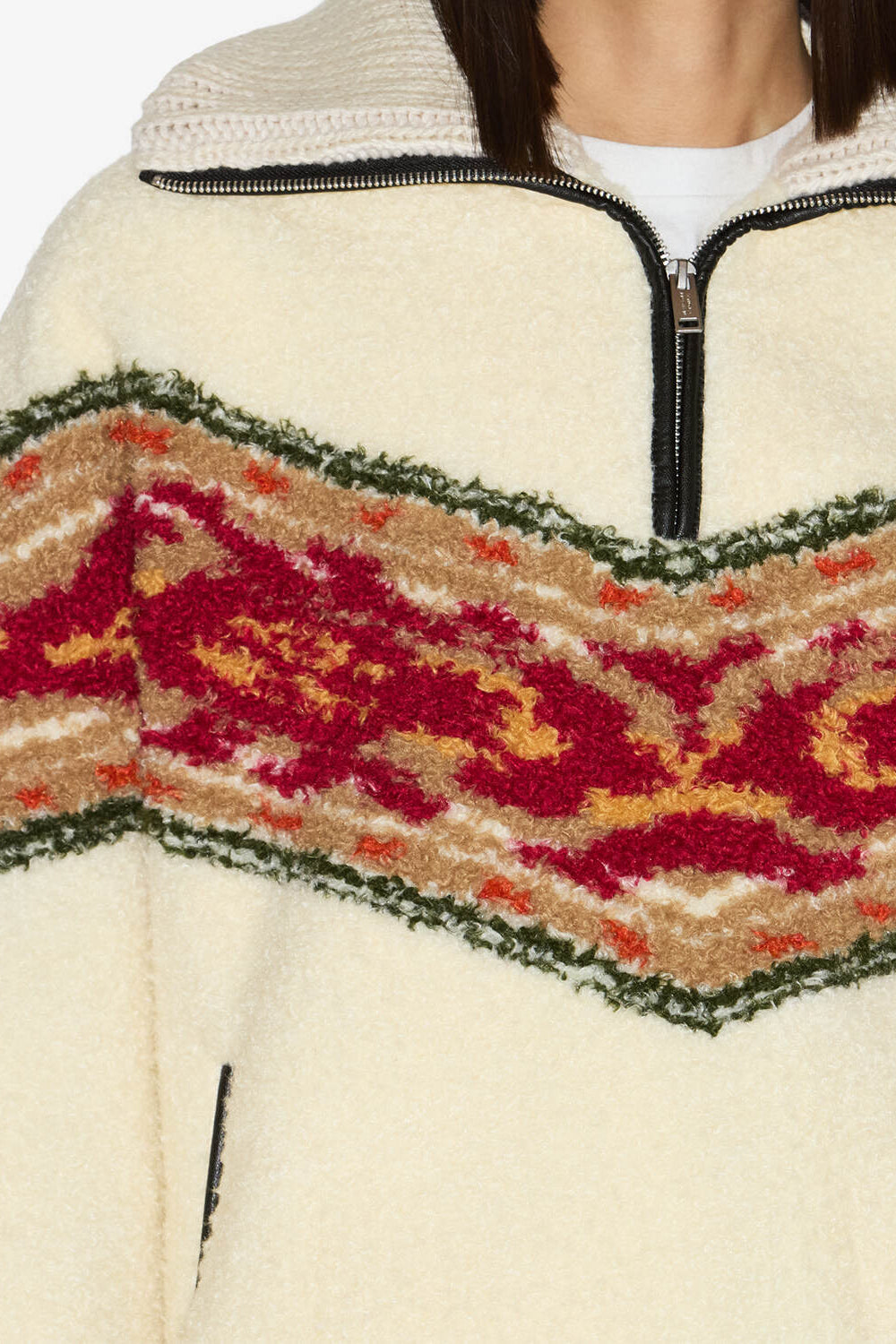 Maglioncino con collo alto a cerniera in similpelle marner - Ecru - Woman - 3