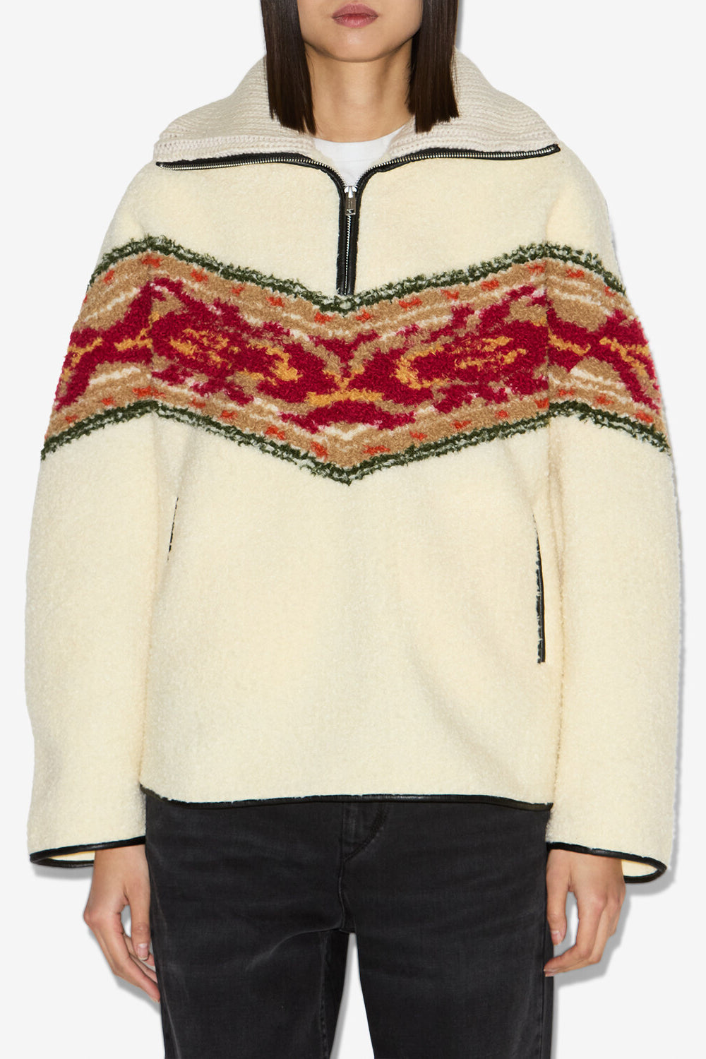 Maglioncino con collo alto a cerniera in similpelle marner - Ecru - Woman - 4