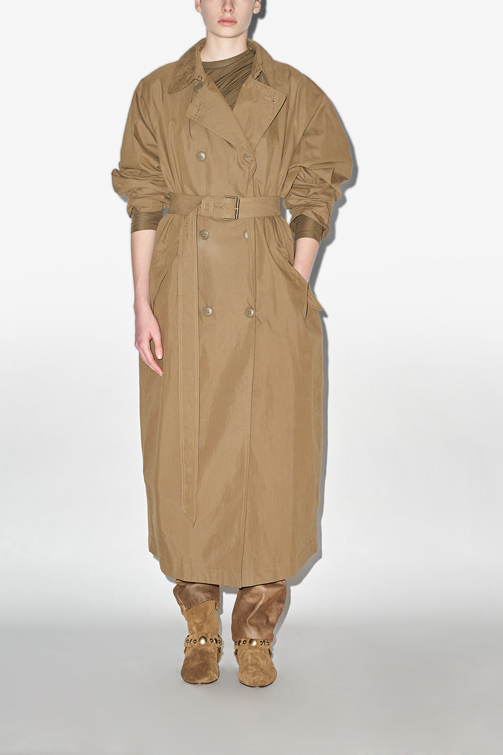 Cappotto lungo in cotone cacilda - Cachi - Woman - 1