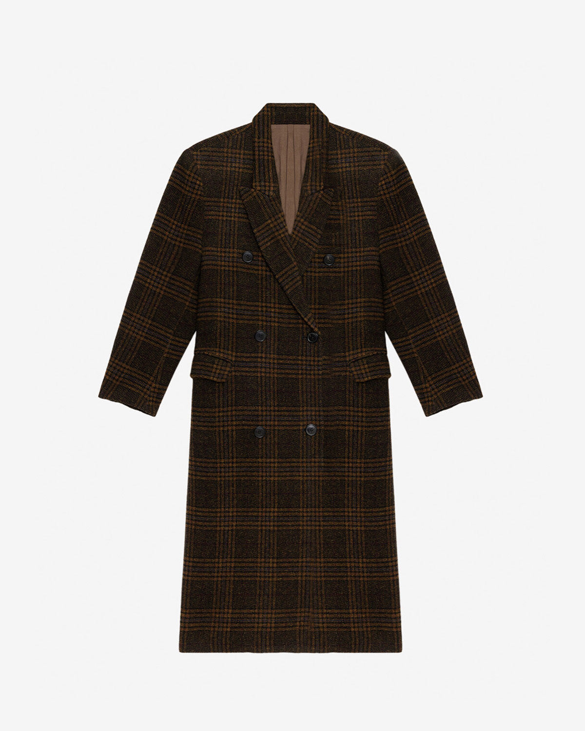 Manteau long lexana en laine à carreaux  - Kaki - Woman - 2