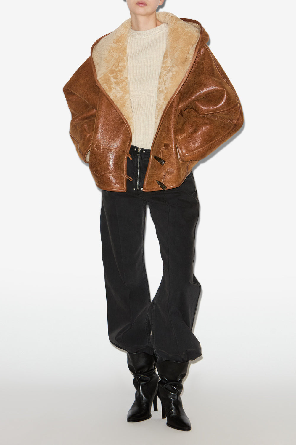 Cappotto corto in shearling amiel - Cognac - Woman - 2