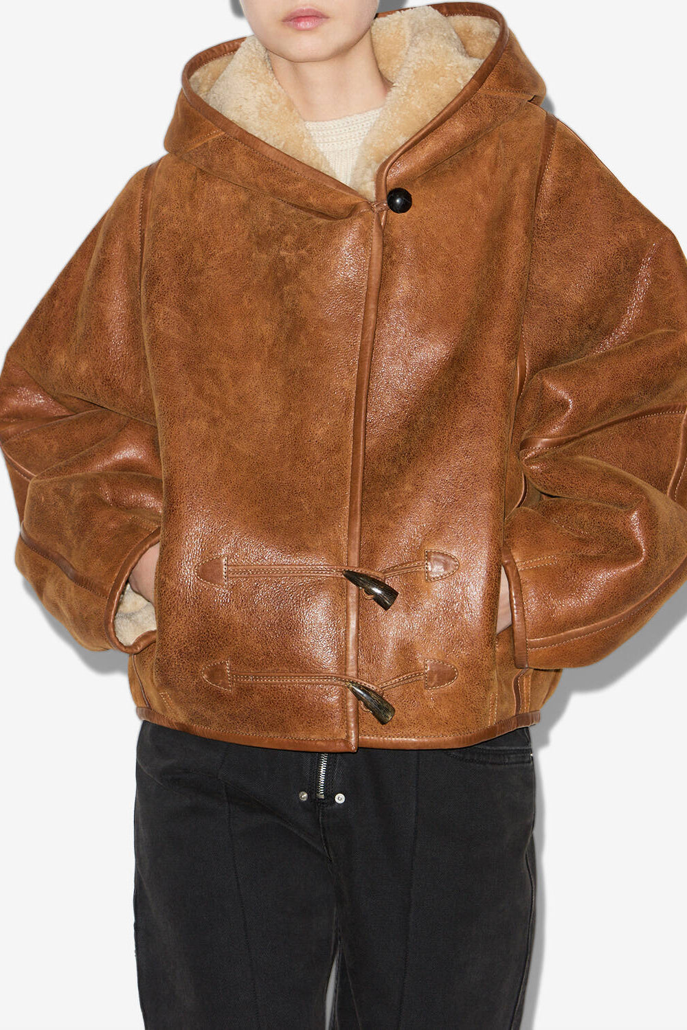 Cappotto corto in shearling amiel - Cognac - Woman - 4