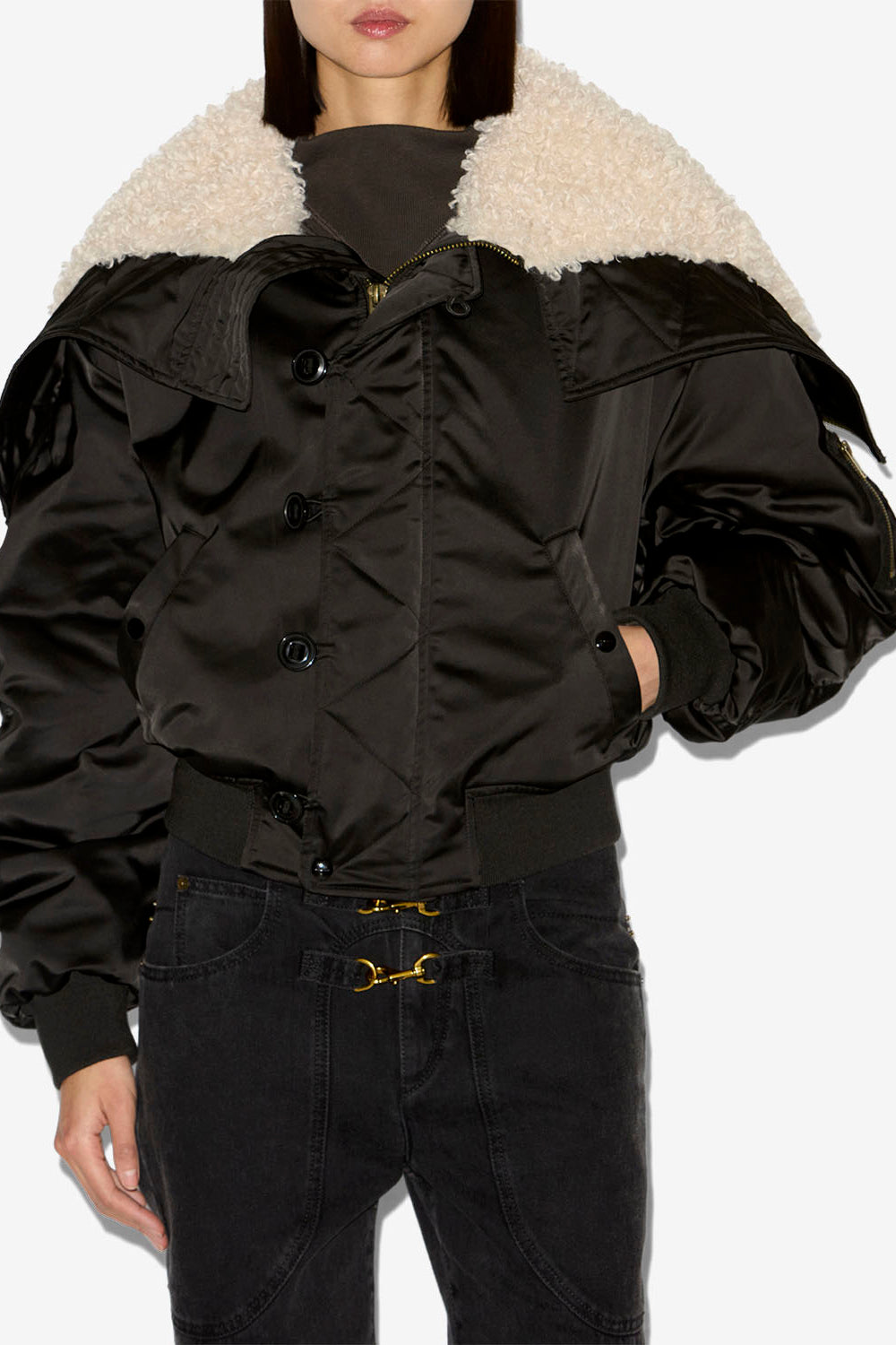 Cappotto corto elisa in raso trapuntato - Nero - Woman - 5