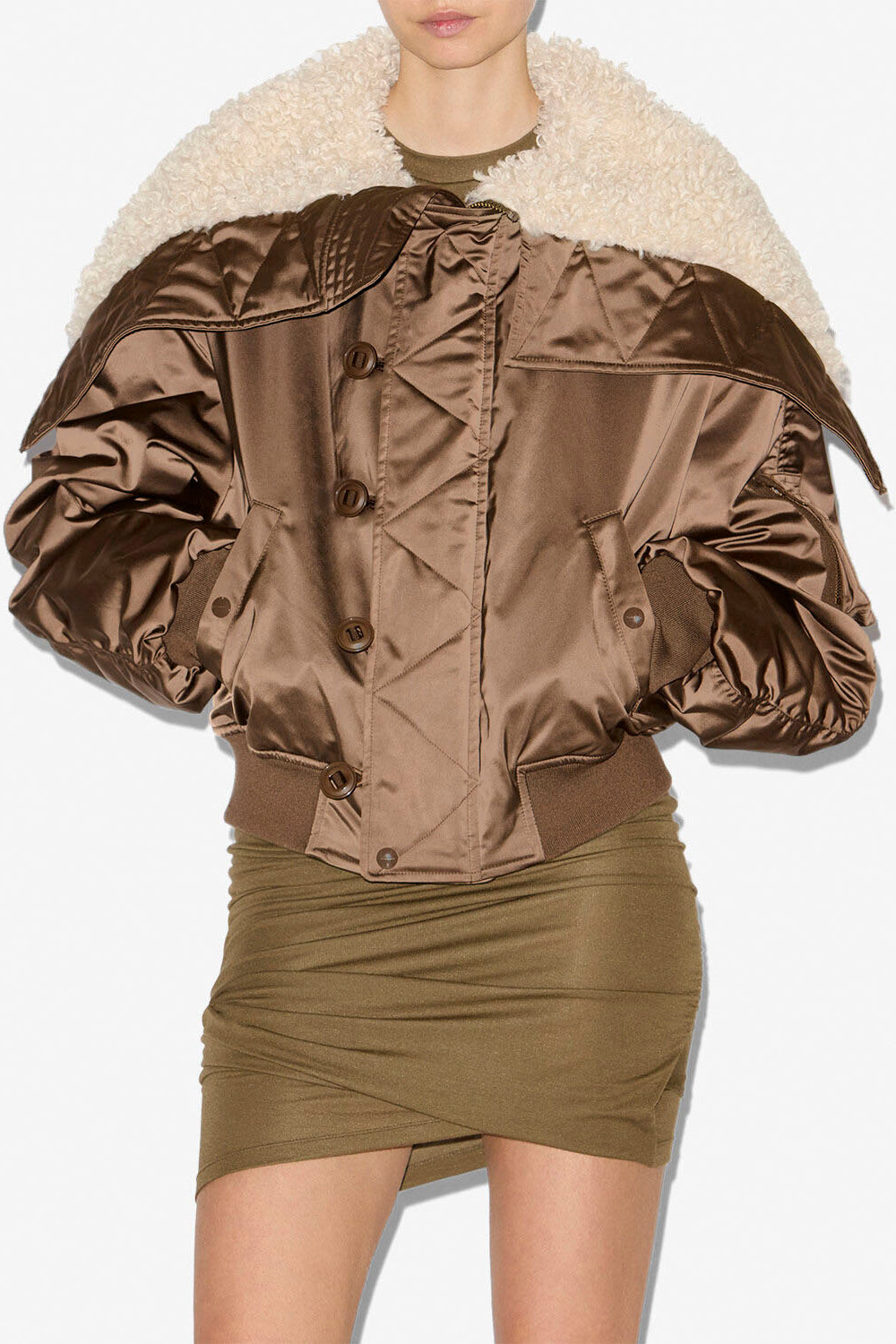 Cappotto corto elisa in raso trapuntato - Cachi - Woman - 4