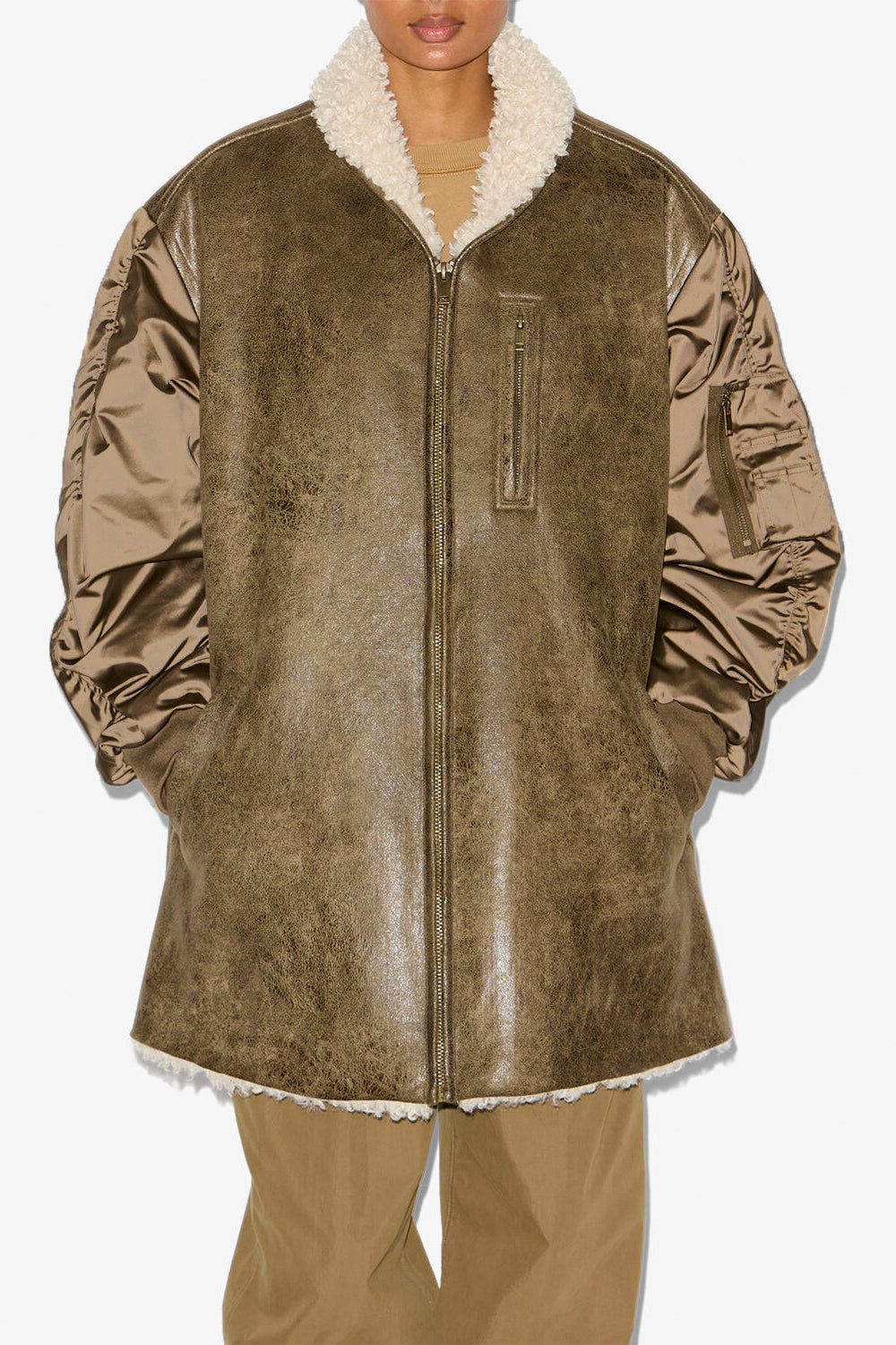 Cappotto evina in ecopelle e raso - Cachi - Woman - 3