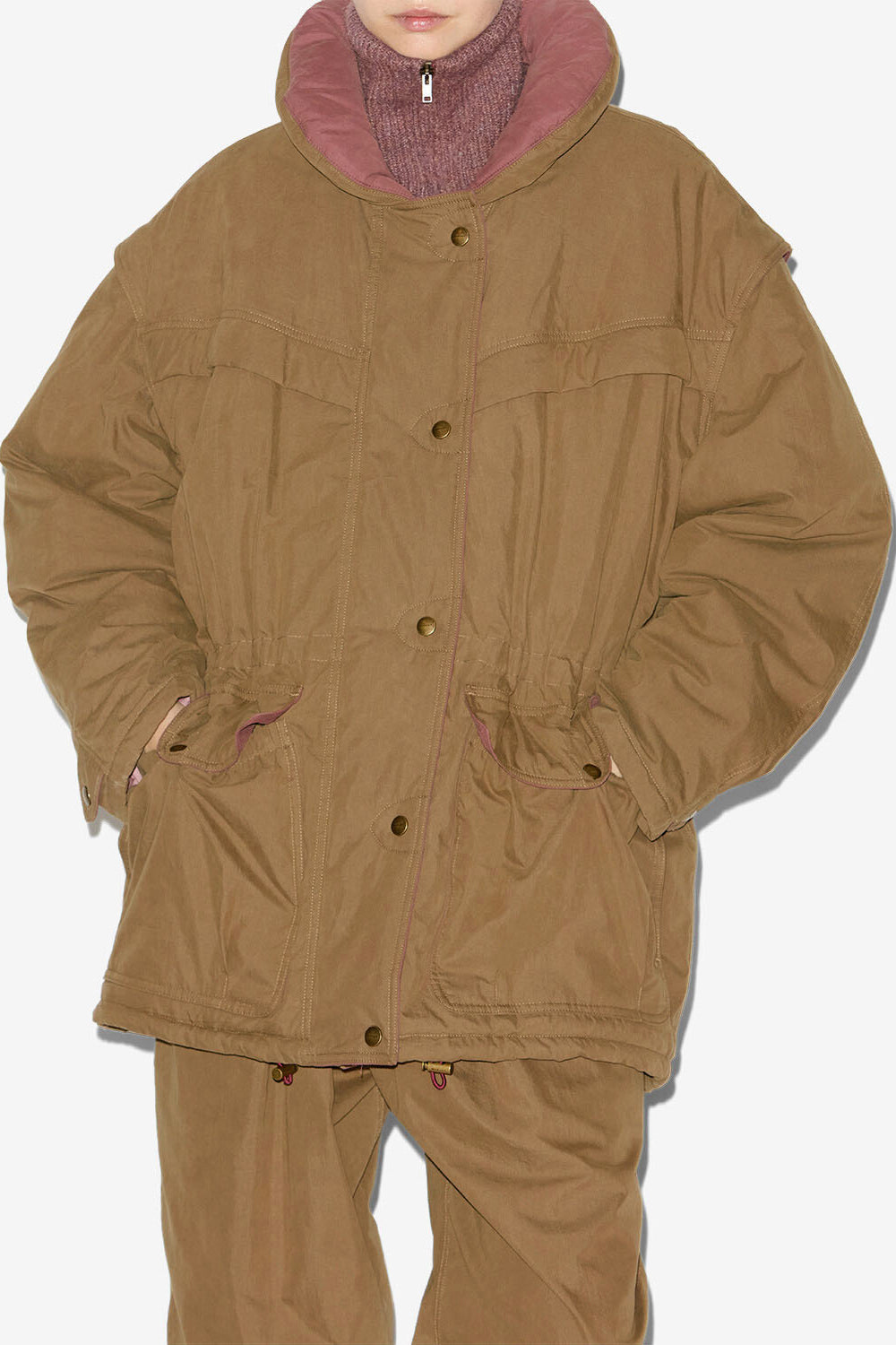 Cappotto damone bicolore in cotone - Cachi - Woman - 4