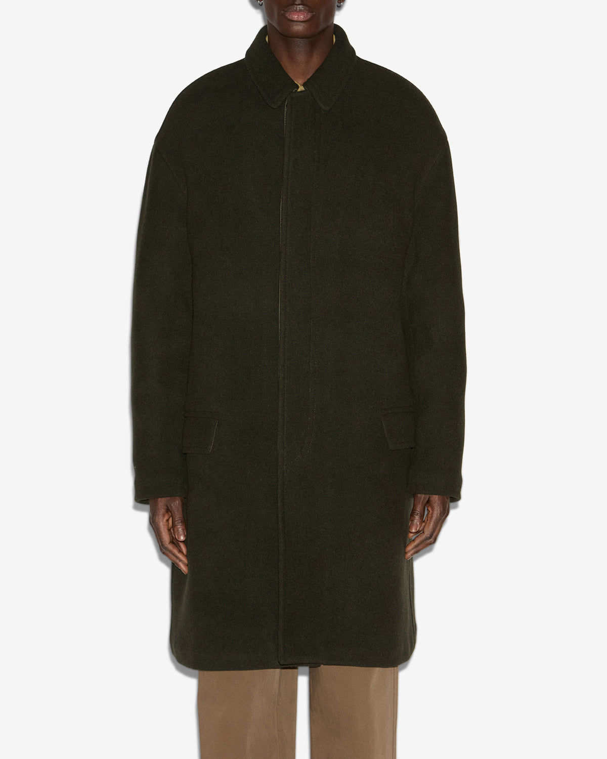 Kirk long wool blend coat - Dark khaki - Man - 3