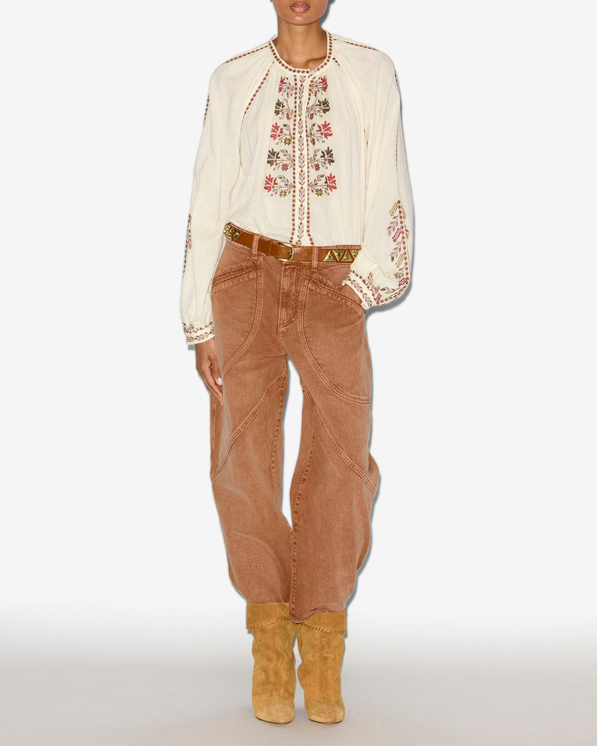 Jeans catarina in denim con dettagli impunturati - Ochre - Woman - 1
