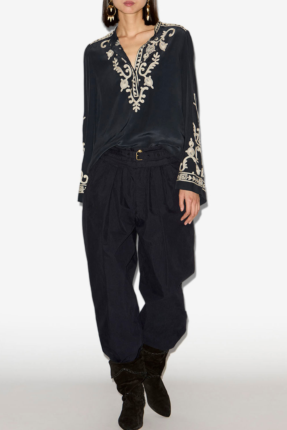 Pantaloni stile militare celia in cotone - Nero lavato - Woman - 2