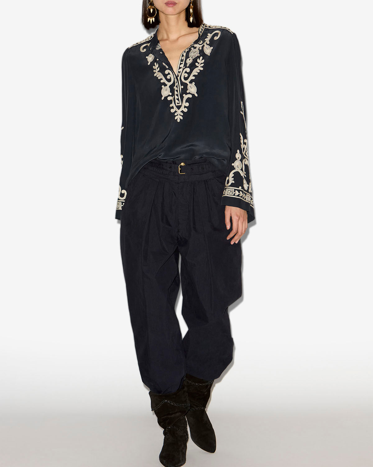 Pantalon inspiration baroudeur celia en coton  - Noir délavé - Woman - 1