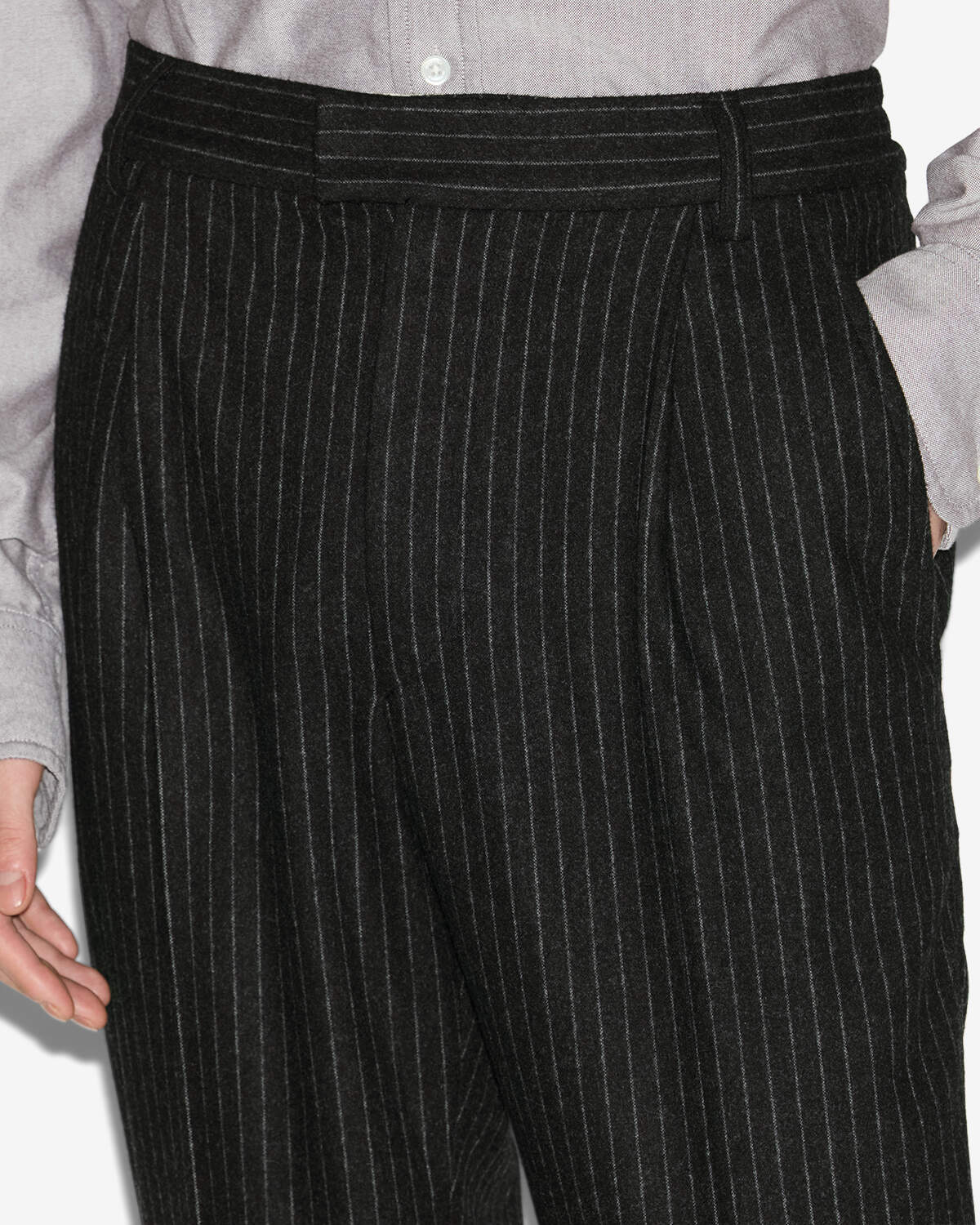 Pantaloni tailleur flavien in lana a righe - Anthracite - Man - 2