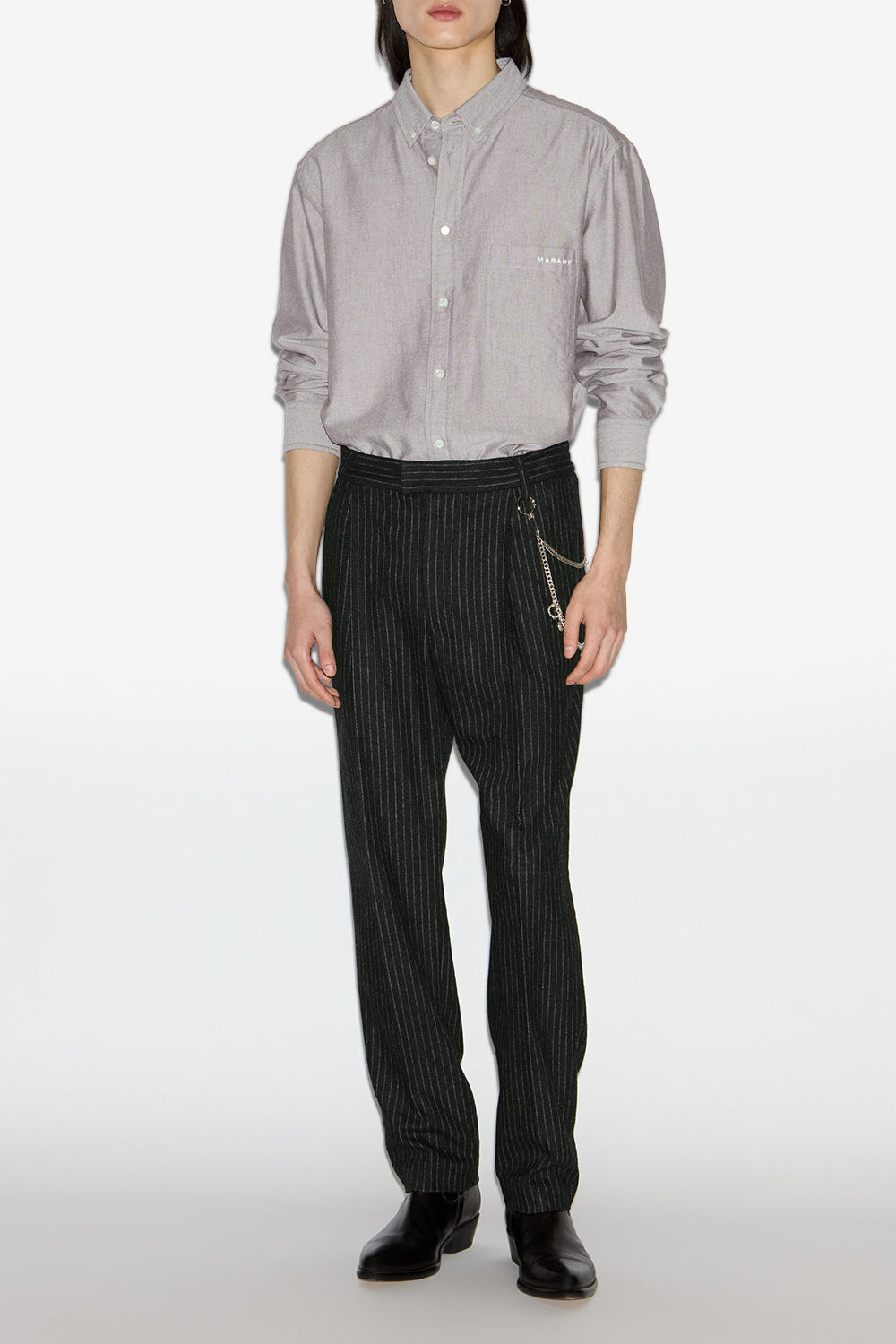 Pantalon tailleur flavien en laine rayée - Anthracite - Man - 2