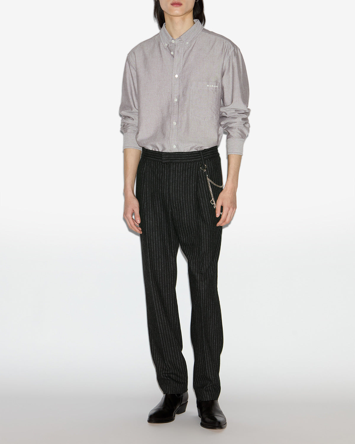 Pantaloni tailleur flavien in lana a righe - Anthracite - Man - 1