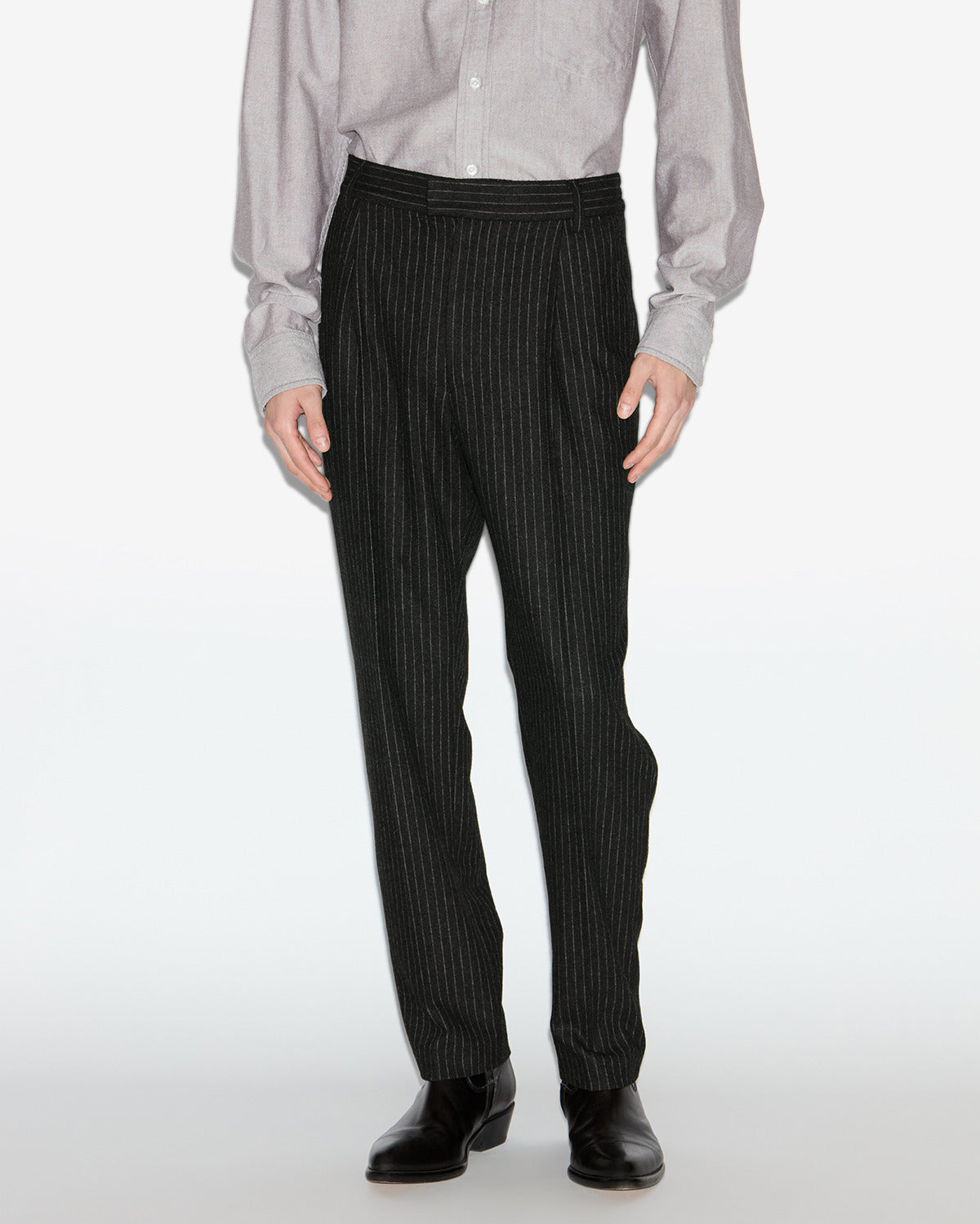 Pantaloni tailleur flavien in lana a righe - Anthracite - Man - 3
