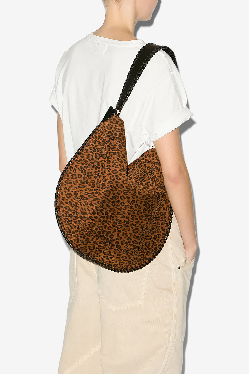 Sac oskan hobo soft en cuir de veau velours imprimé - Léopard - Woman - 2