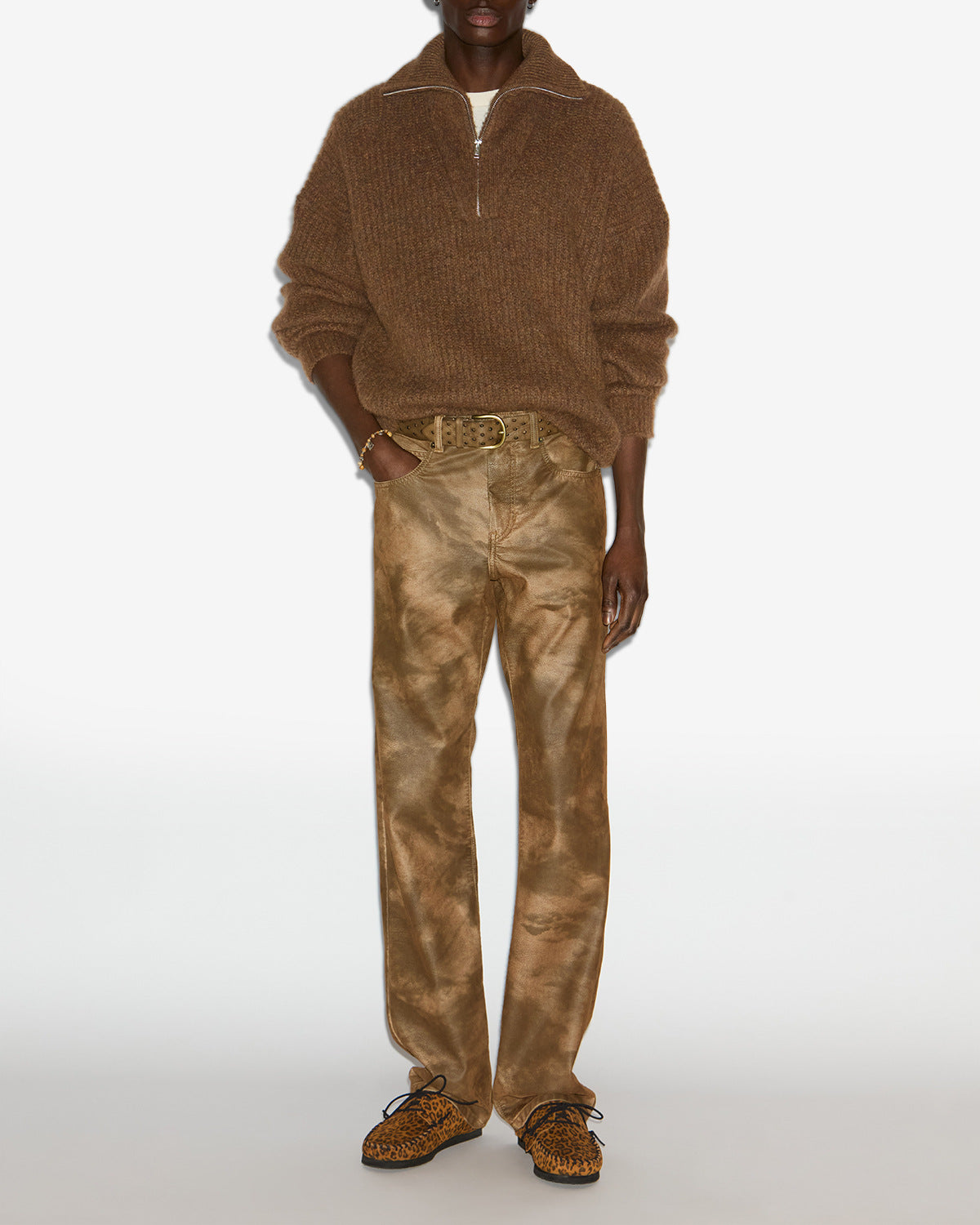 Maglione con collo alto con cerniera dinan in maglia - Marrone - Man - 1