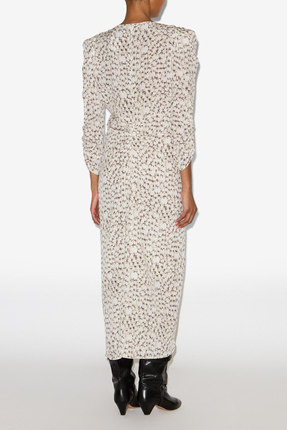 Robe albini midi froncée en soie imprimée - Écru - Woman - 4