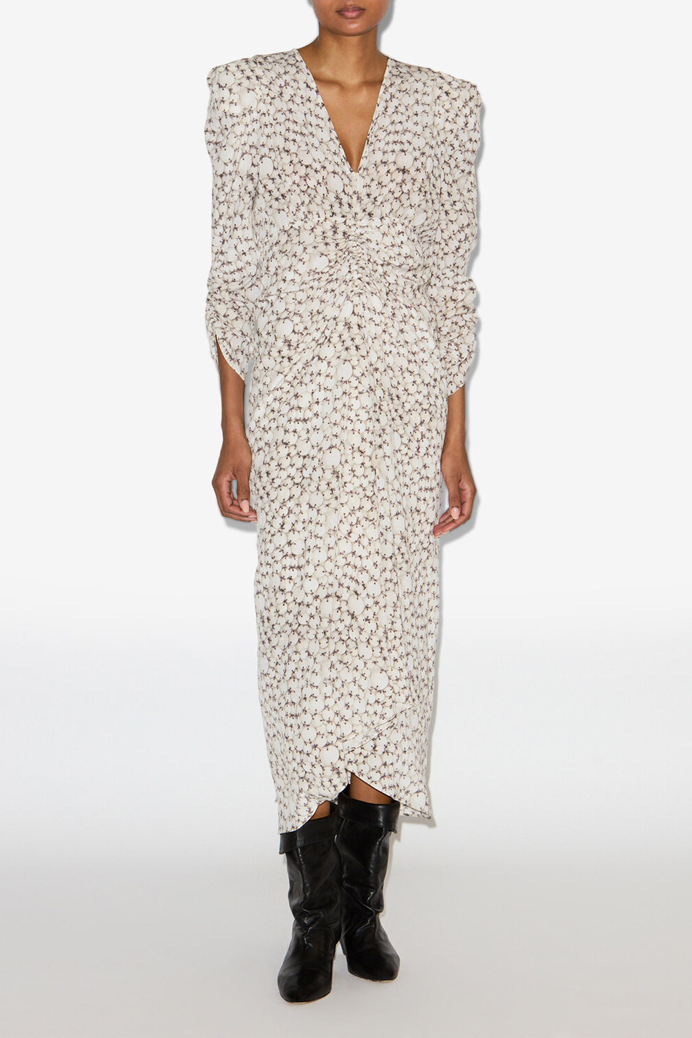 Robe albini midi froncée en soie imprimée - Écru - Woman - 2