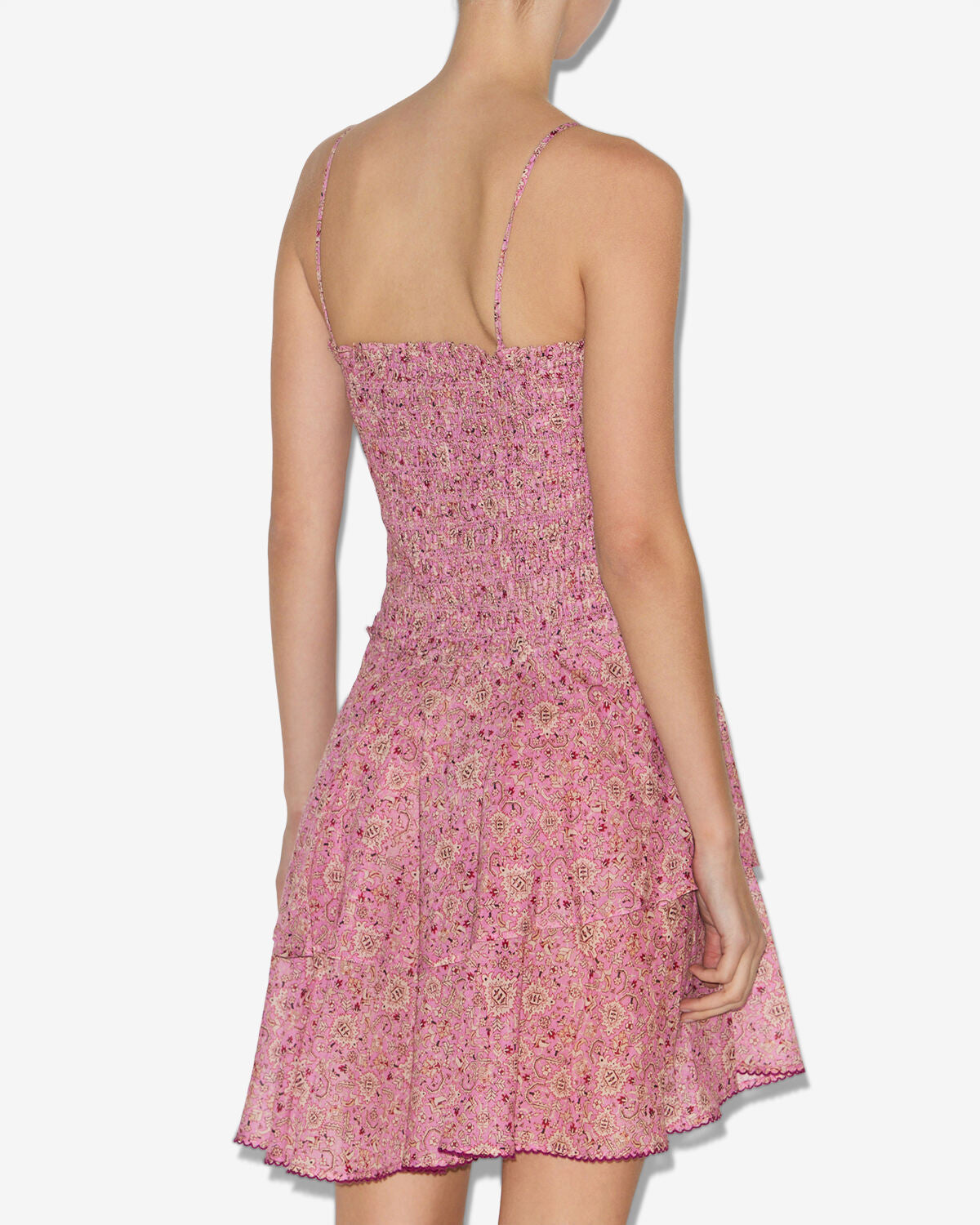Robe anka smockée en coton léger imprimé - Rose - Woman - 4