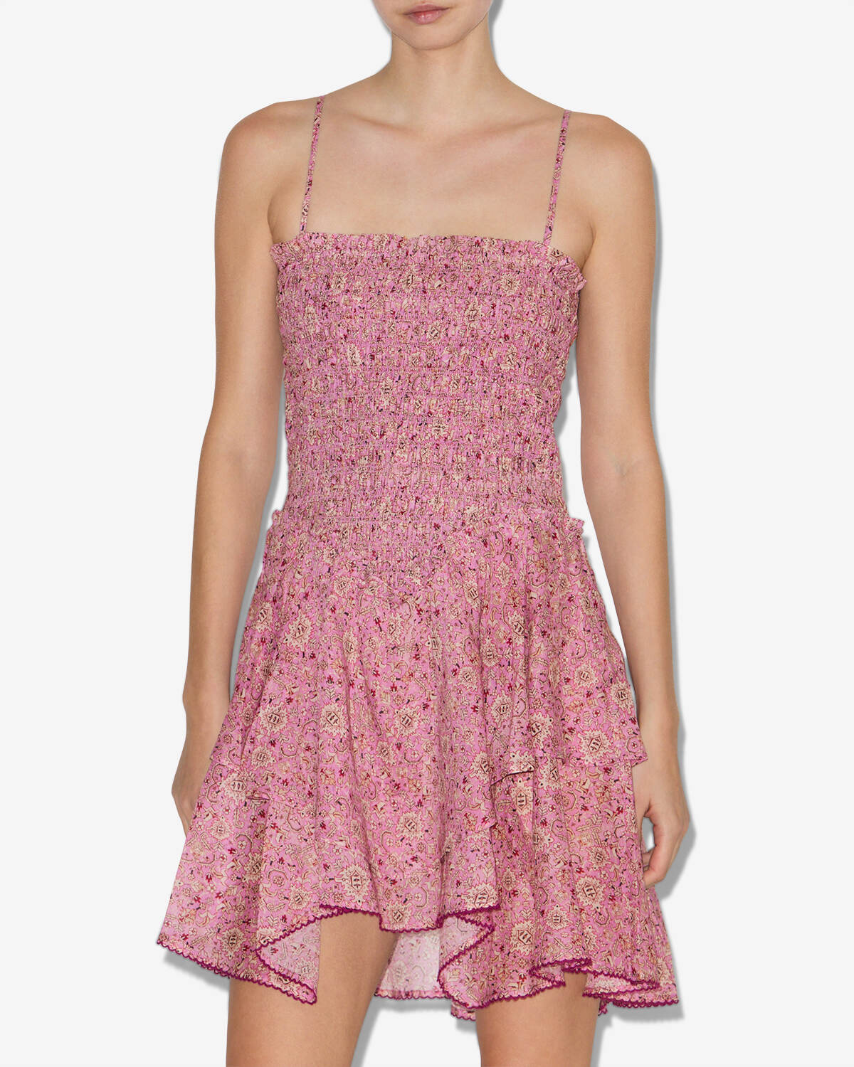 Robe anka smockée en coton léger imprimé - Rose - Woman - 3