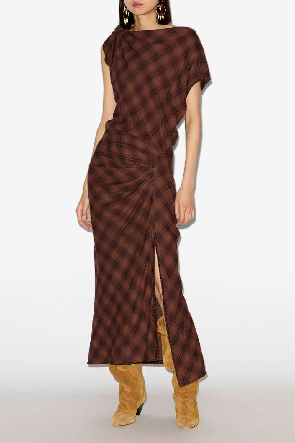 Robe asymétrique naerys à carreaux - Foncé bronze - Woman - 2