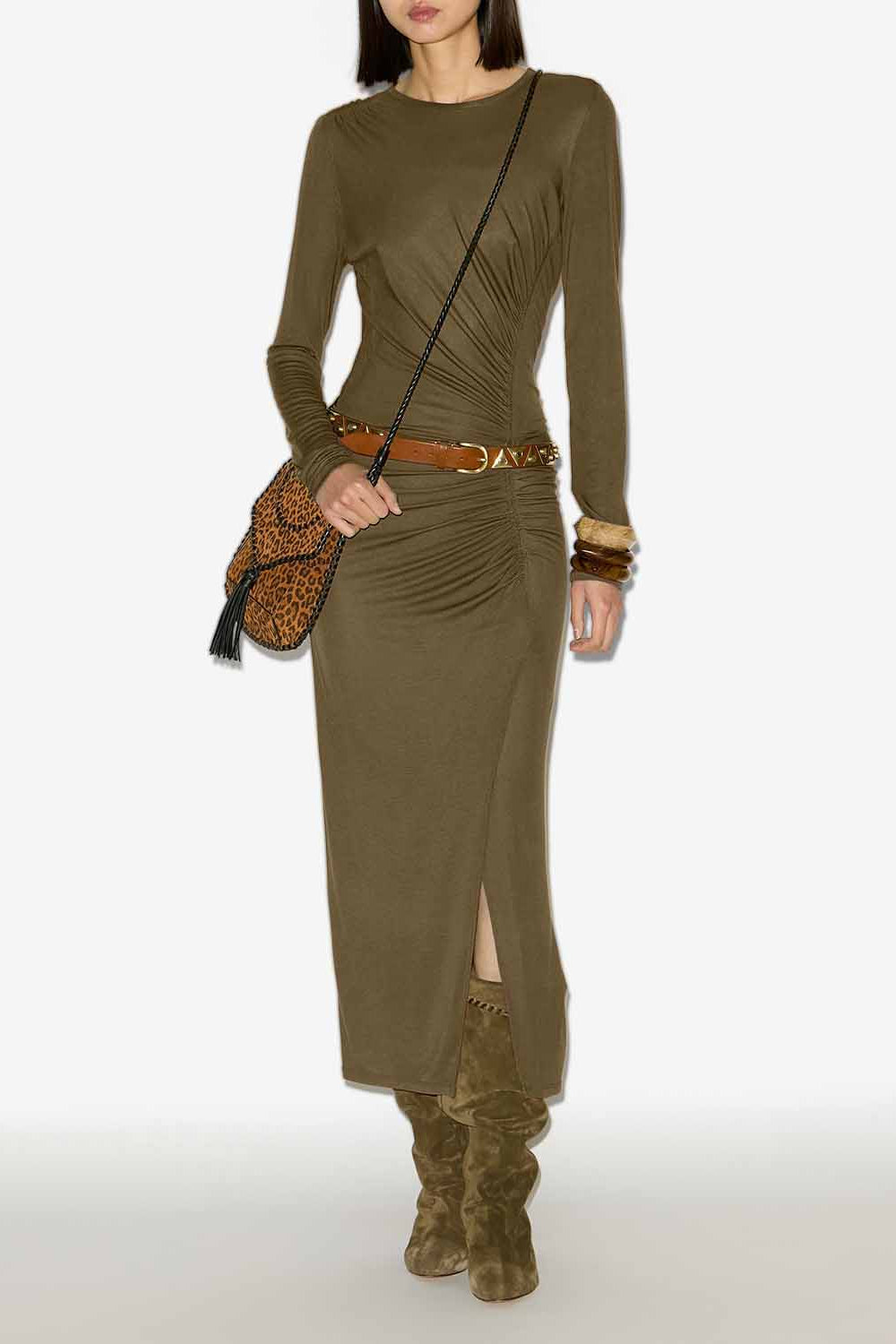 Robe longue jelina en jersey drapé - Kaki - Woman - 2