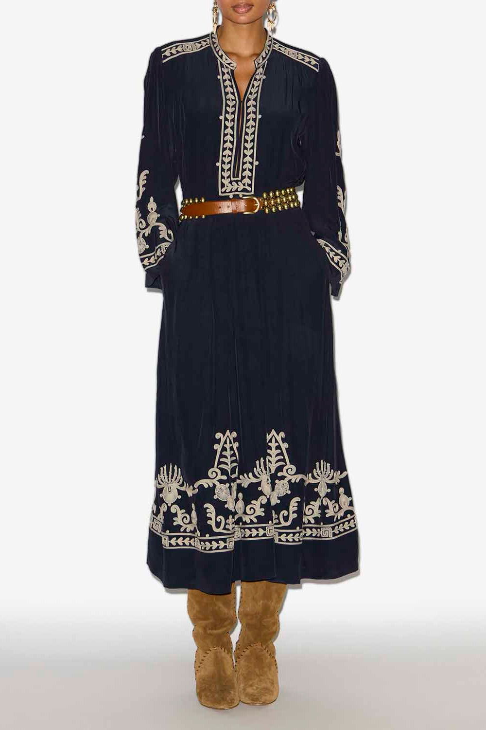 Robe longue feliana en crêpe brodé - Noir - Woman - 2