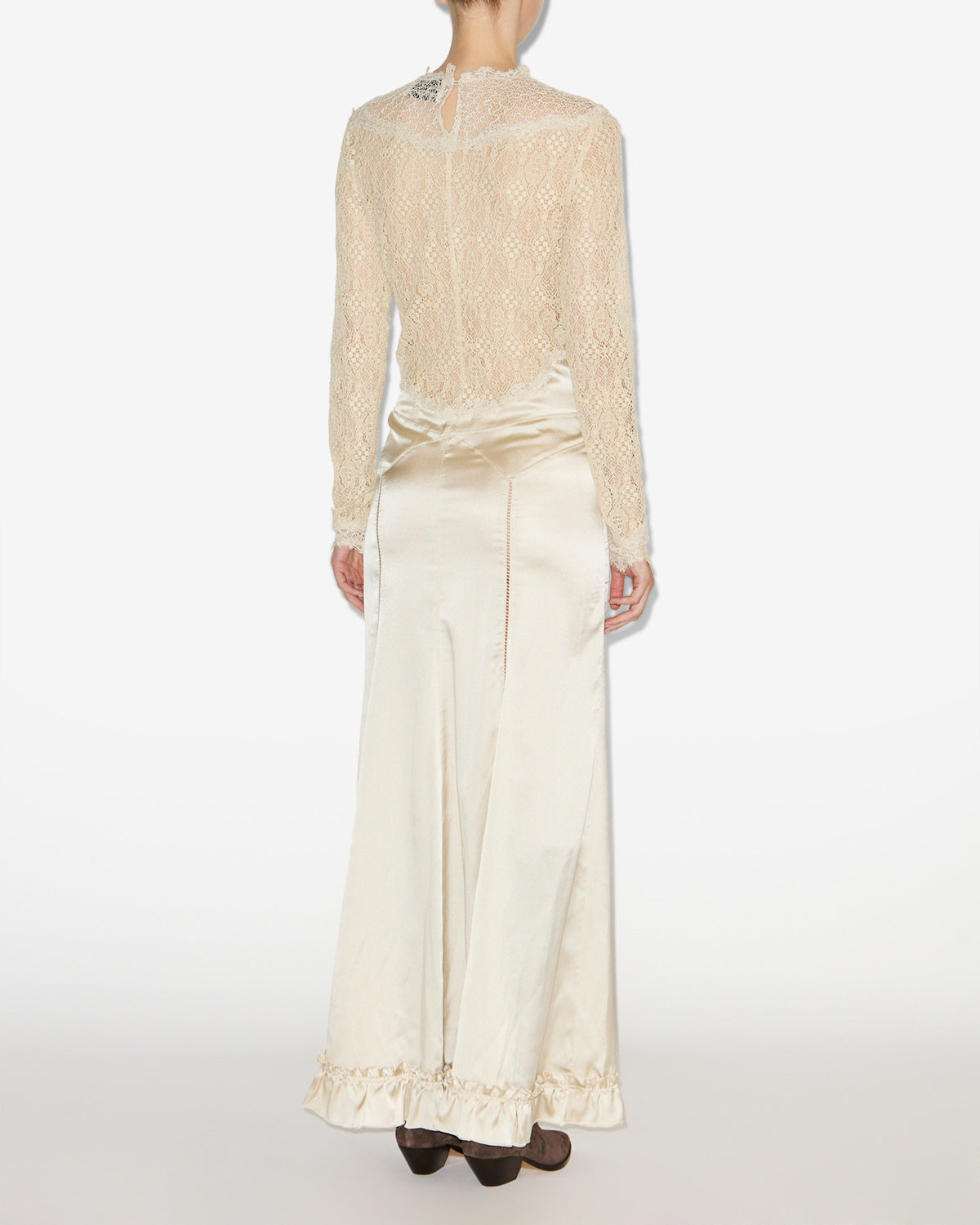 Abito lungo dolores in raso e pizzo - Champagne - Woman - 3