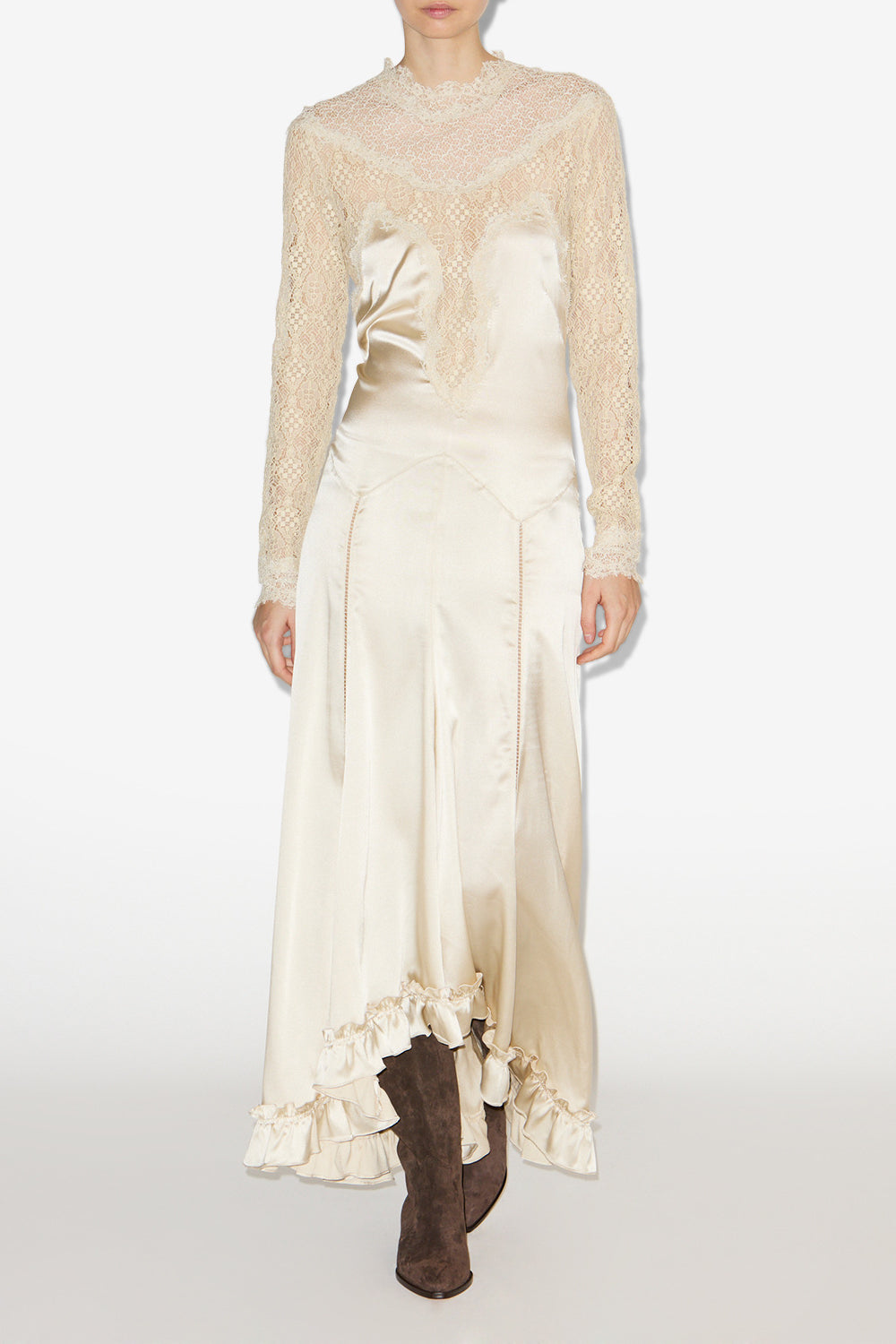 Robe longue dolores en satin et dentelle - Champagne - Woman - 2