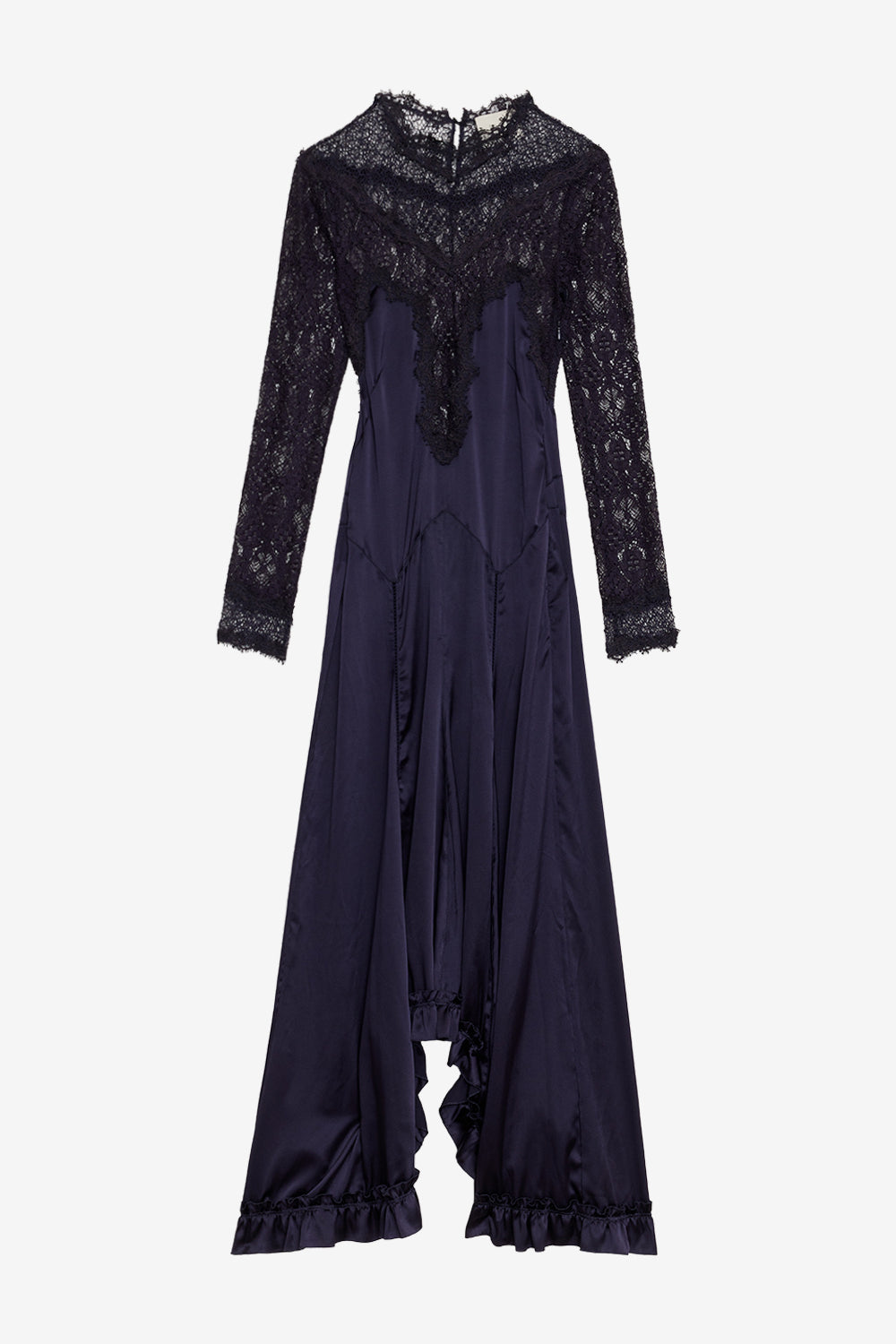 Robe longue dolores en satin et dentelle - Noir - Woman - 1