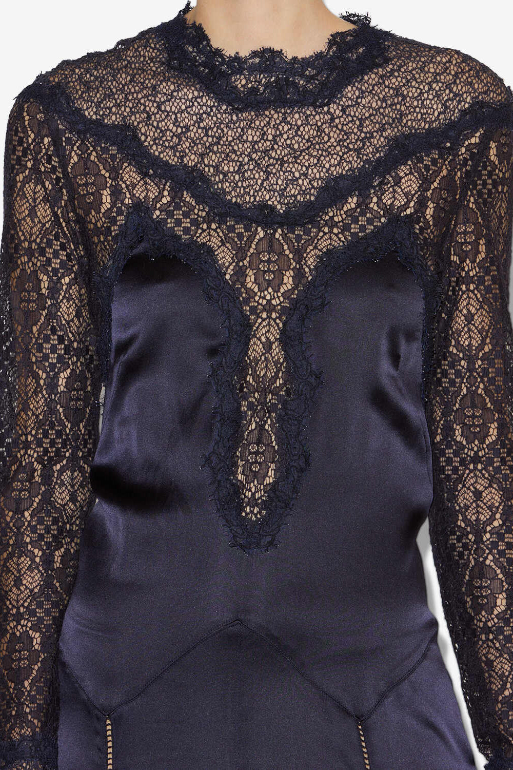 Robe longue dolores en satin et dentelle - Noir - Woman - 3