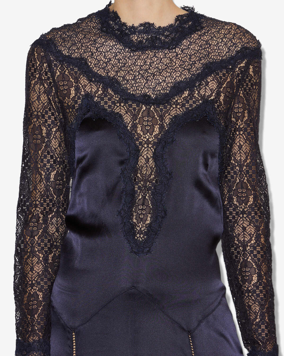 Dolores long satin and lace dress - Black - Woman - 2