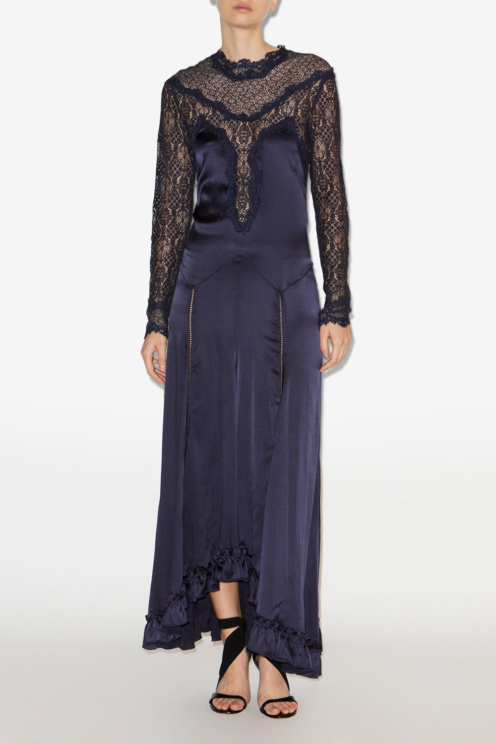 Robe longue dolores en satin et dentelle - Noir - Woman - 2