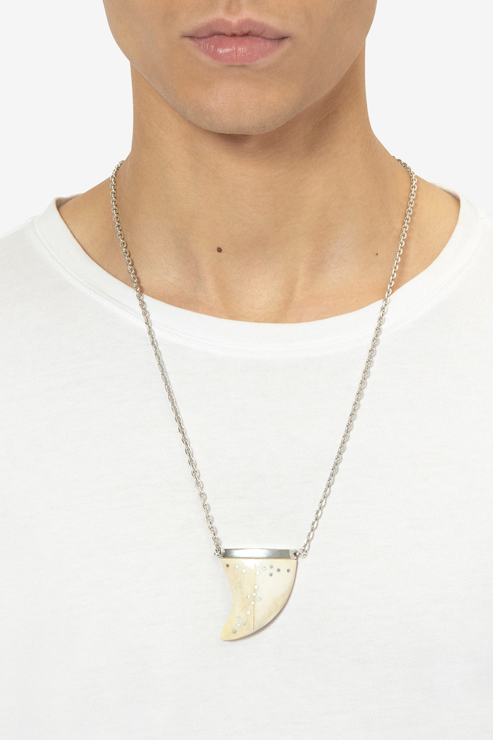 Elliot long buffalo horn necklace - Ecru-silver - Man - 2
