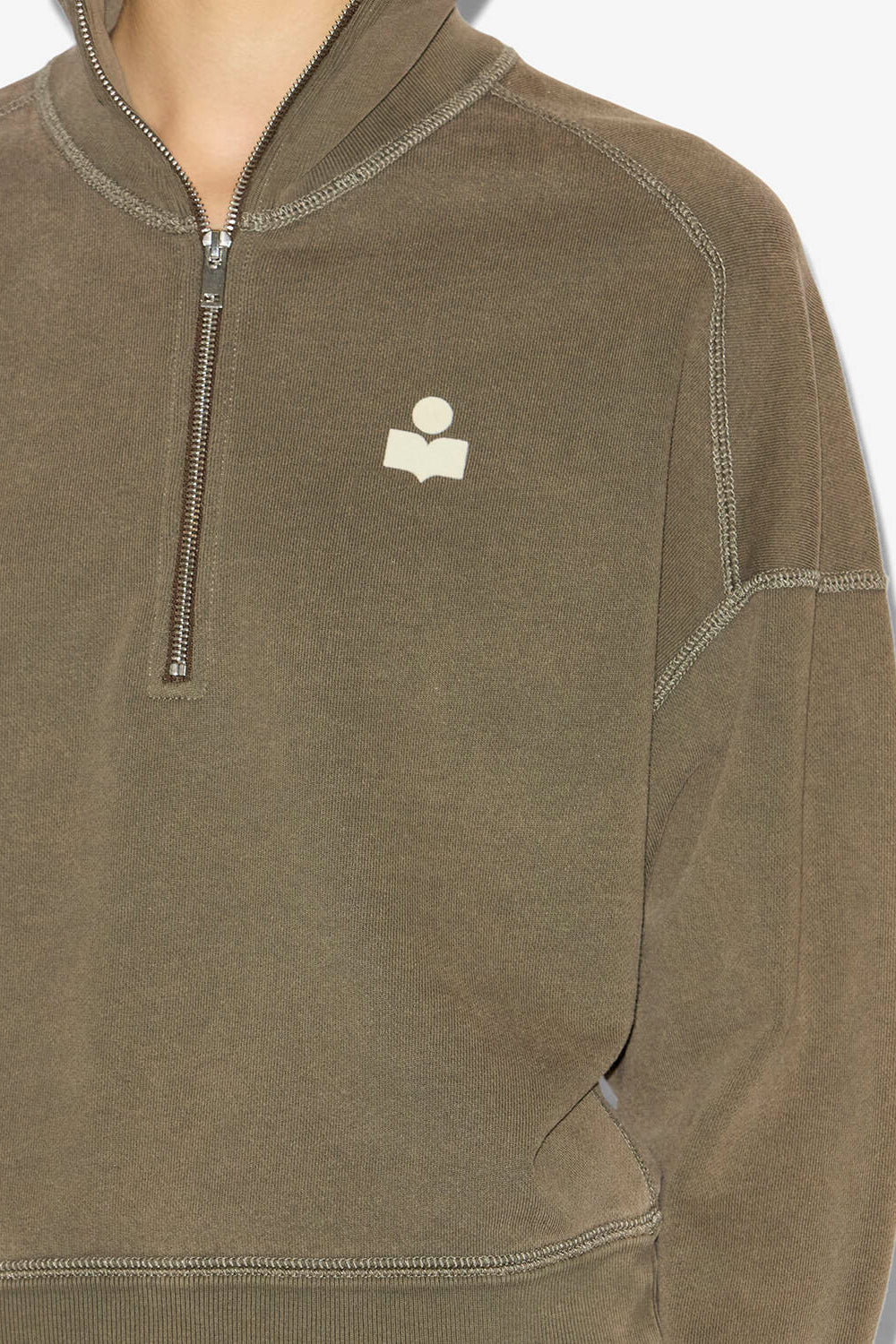 Felpa in cotone ross con collo alto con cerniera - Dark bronze-ecru - Woman - 3