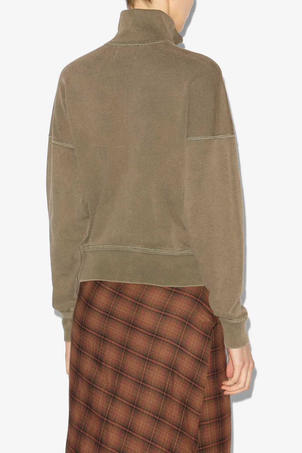 Felpa in cotone ross con collo alto con cerniera - Dark bronze-ecru - Woman - 5