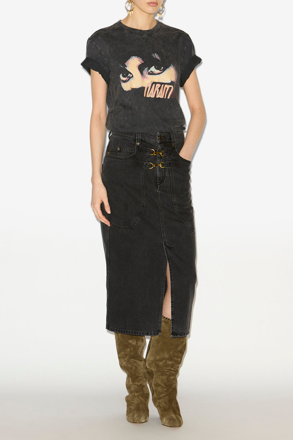 Camiseta zoeline de algodón estampada - Negro lavado - Woman - 2