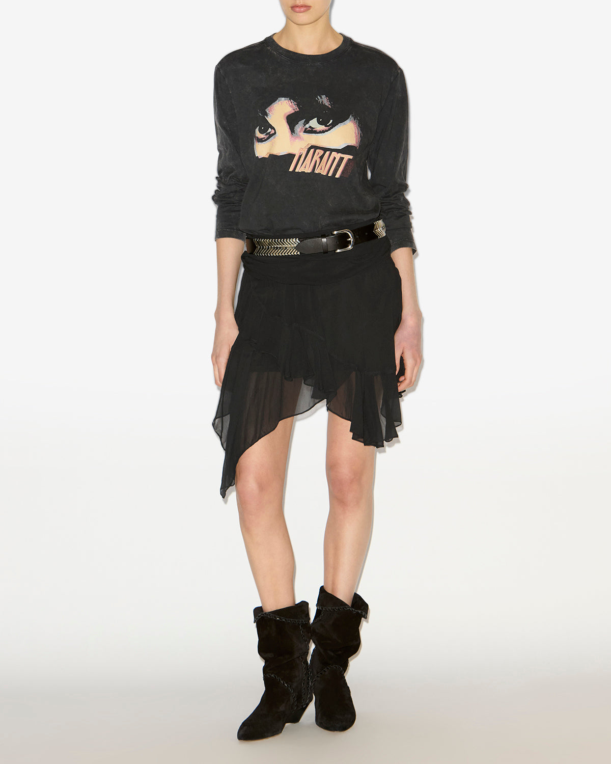 T-shirt a maniche lunghe martine stampata - Nero lavato - Woman - 1