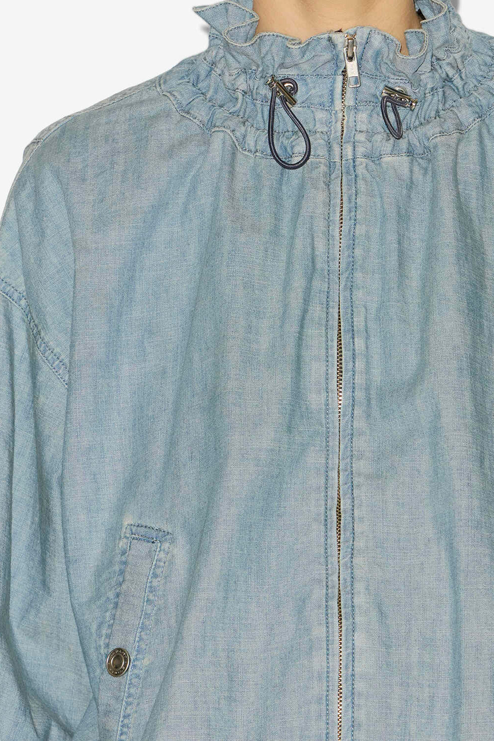 Giacca corta plume in chambray - Blu - Woman - 3