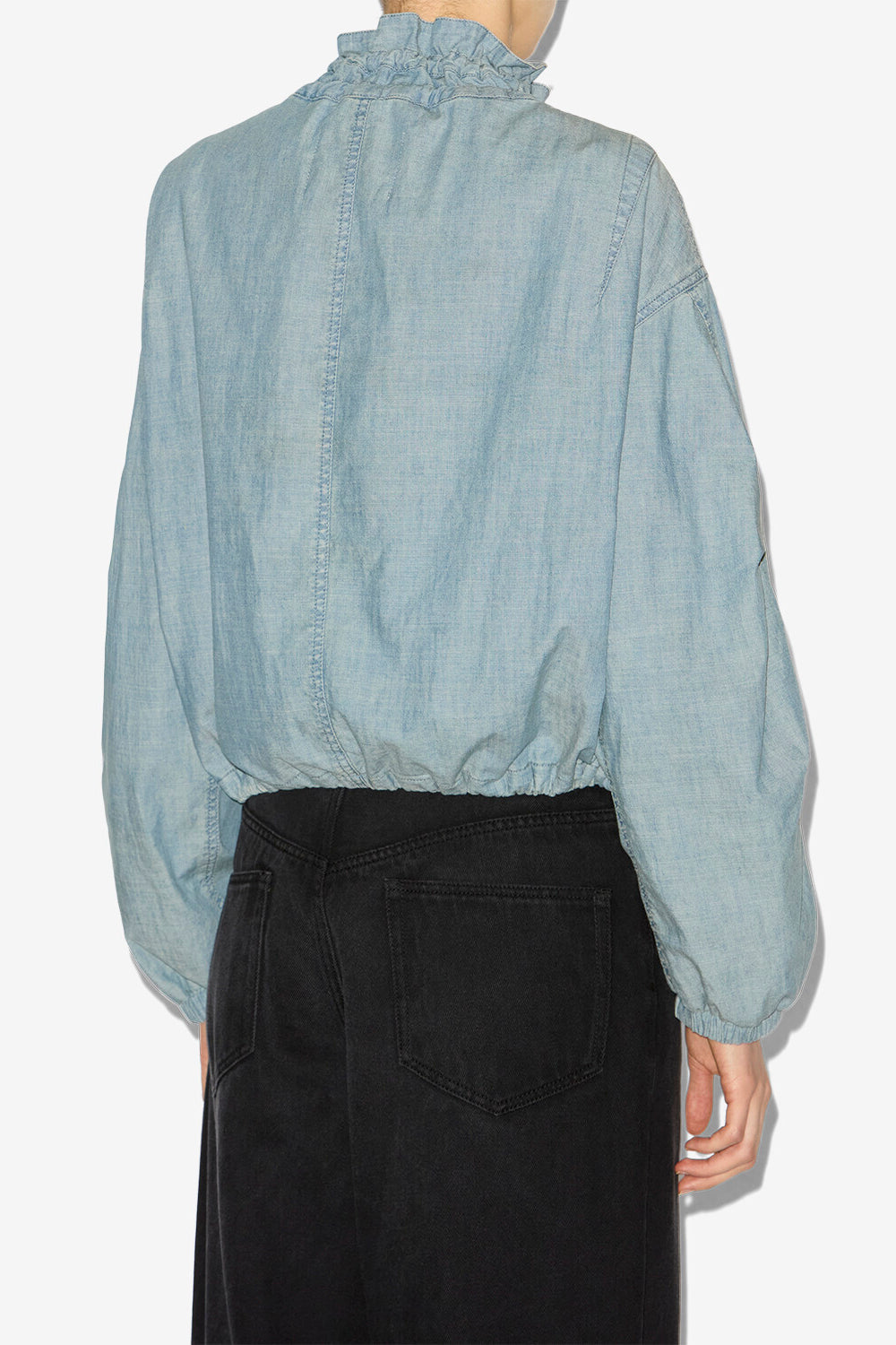 Giacca corta plume in chambray - Blu - Woman - 5