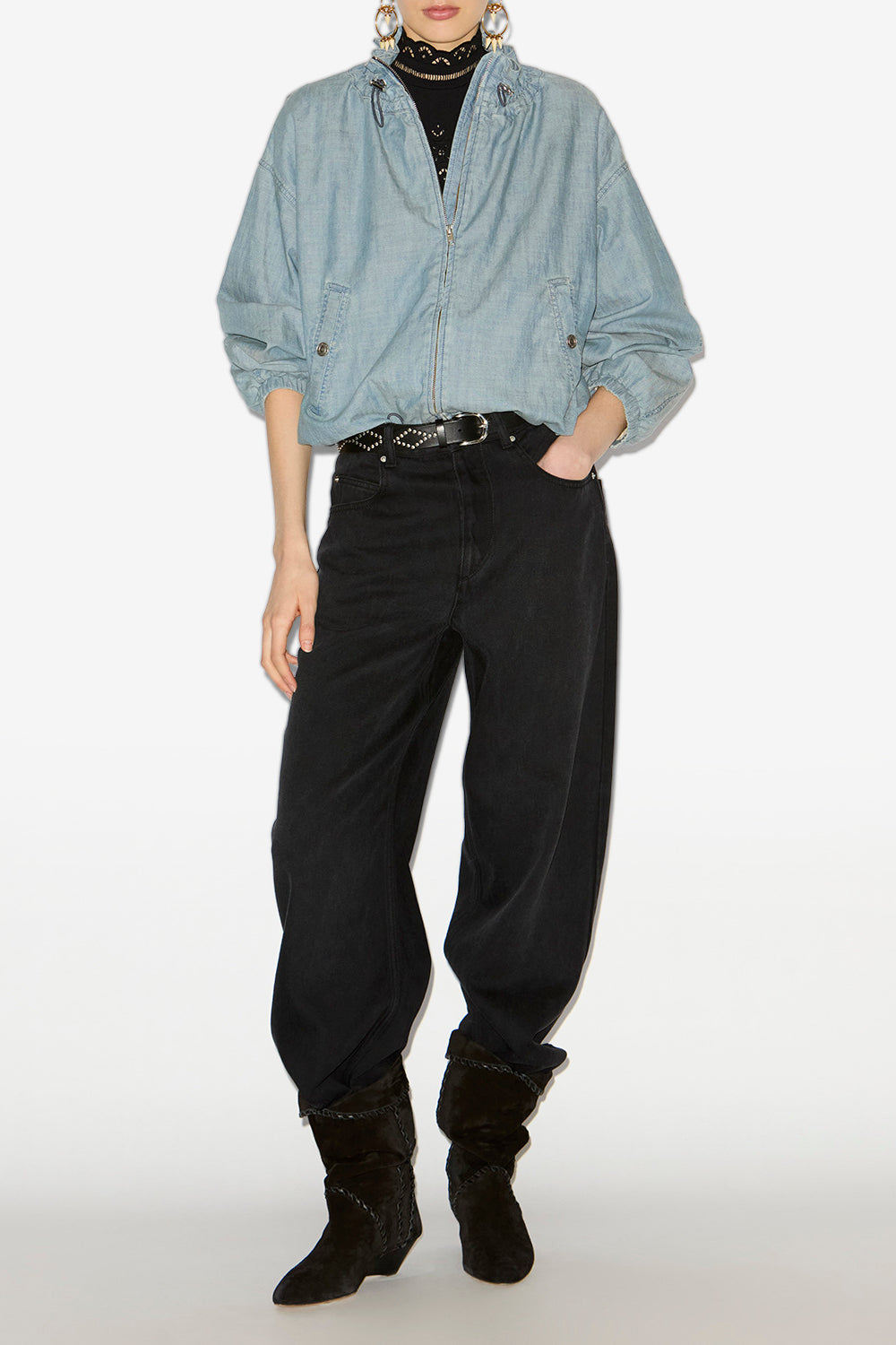 Giacca corta plume in chambray - Blu - Woman - 2