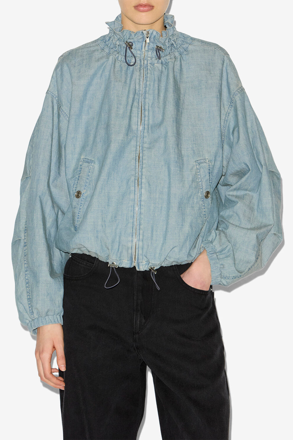 Giacca corta plume in chambray - Blu - Woman - 4