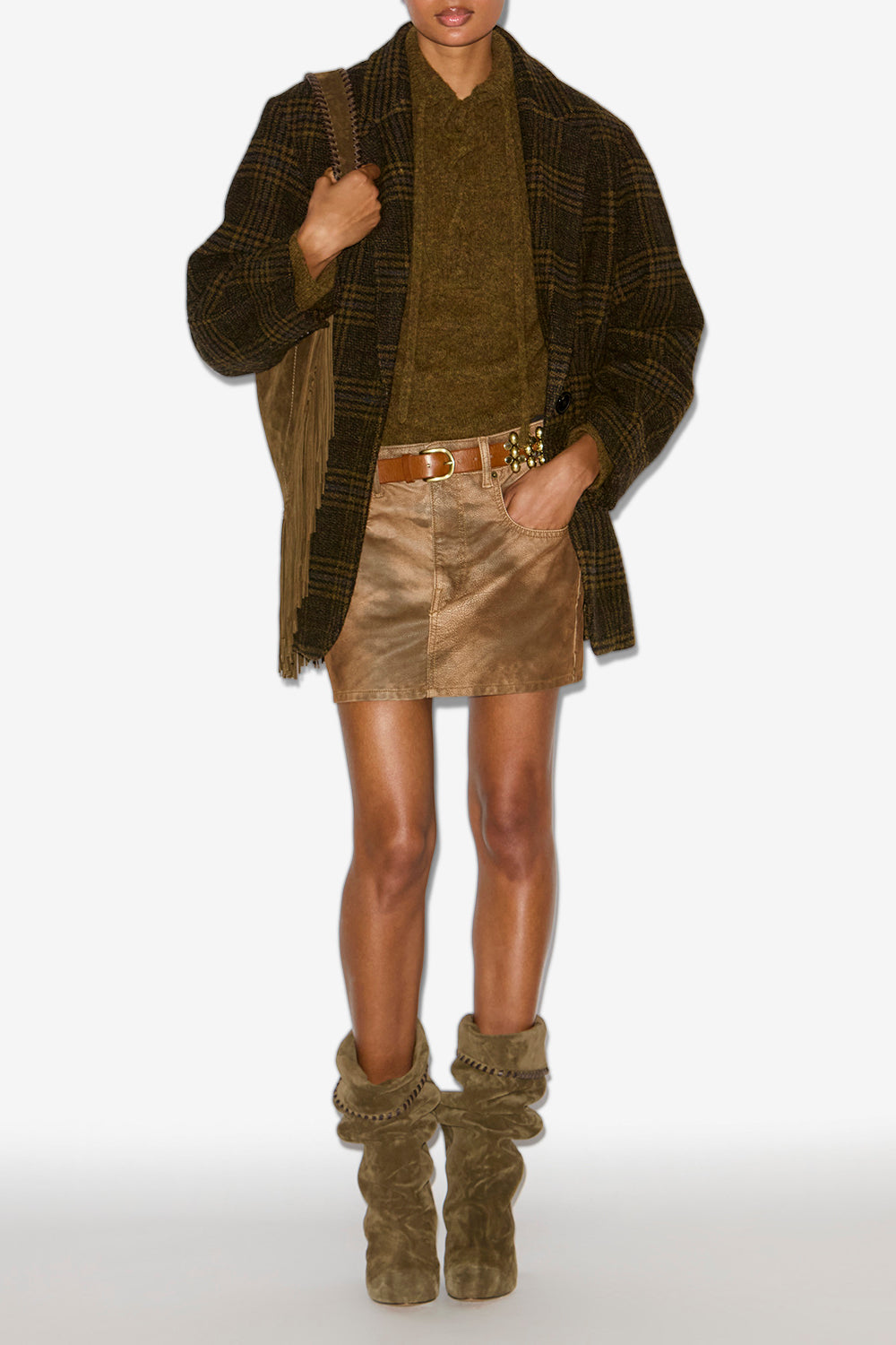 Veste tailleur gesina à carreaux  - Kaki - Woman - 2