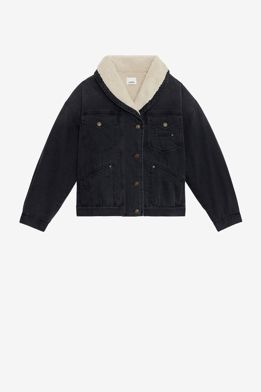 Veste pimia en denim et fausse fourrure - Noir délavé - Woman - 1