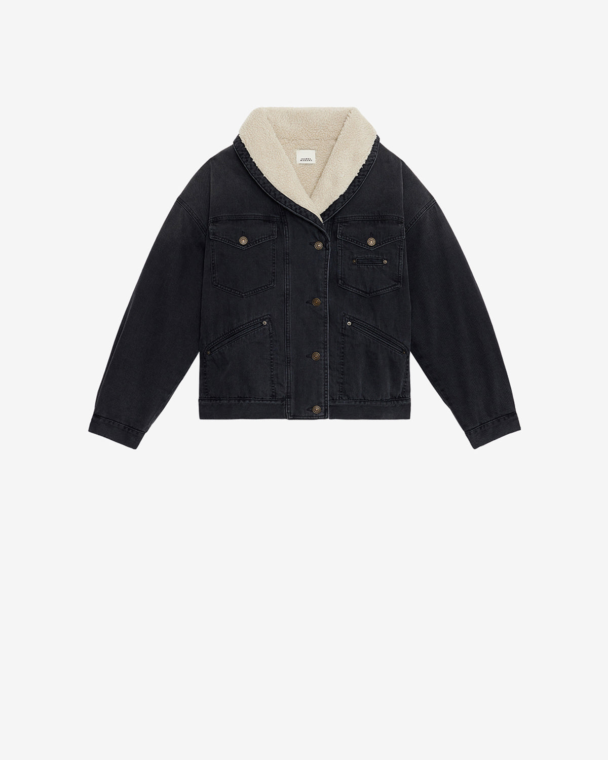 Chaqueta pimia de denim y pelo sintético - Negro lavado - Woman - 5