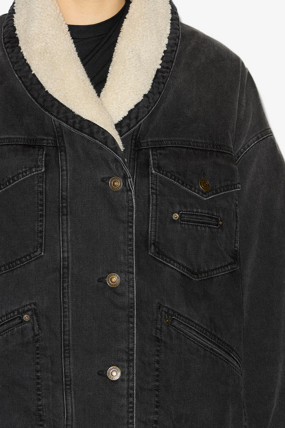 Veste pimia en denim et fausse fourrure - Noir délavé - Woman - 3