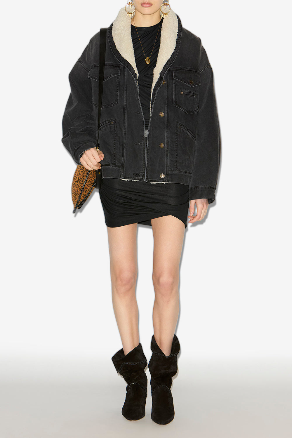 Veste pimia en denim et fausse fourrure - Noir délavé - Woman - 2